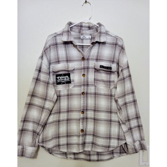 Upcycled Hollister Flannel w/ TOOL Patch — Handmade One-of-a-Kind Alt Metal SZ L - Picture 3 of 10